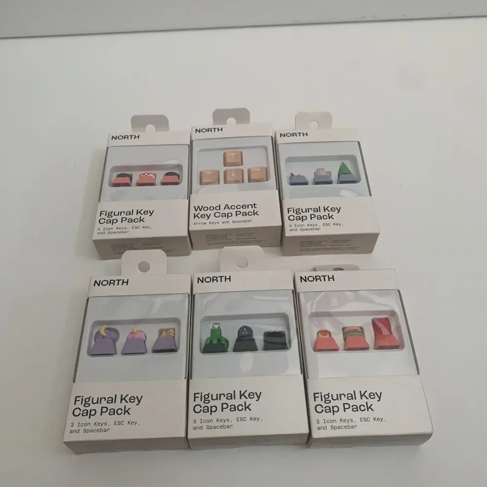 North Lot Of 6 Mechanical Keyboard Assoreted Caps Sets Figural key + wood Accent